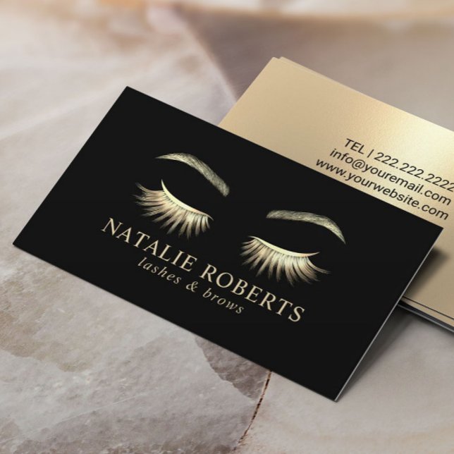 Lashes Brows Makeup Artist Glam Gold Beauty Salon Business Card (Creator Uploaded)