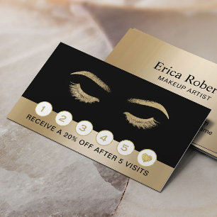 Lashes & Brows Makeup Artist Gold Salon Loyalty Card
