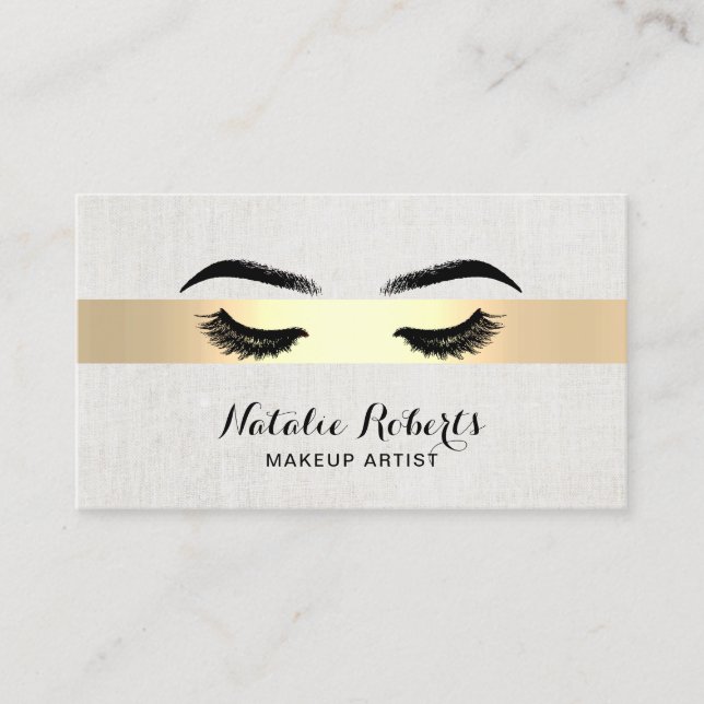 Lashes & Brows Makeup Artist Gold Striped Salon Business Card (Front)