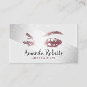 Lashes & Brows Makeup Artist Modern Silver Stripe Business Card
