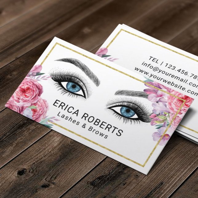 Lashes & Brows Makeup Artist Pink Floral Salon Business Card (Creator Uploaded)