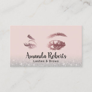 Lashes & Brows Makeup Artist Pink Silver Glitter Business Card