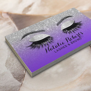 Lashes Brows Makeup Artist Purple & Silver Glitter Business Card