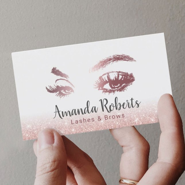 Lashes & Brows Makeup Artist Rose Gold Glitter Business Card (Creator Uploaded)