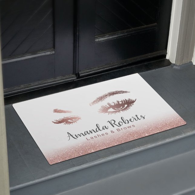 Lashes & Brows Makeup Artist Rose Gold Glitter Doormat (Creator Uploaded)