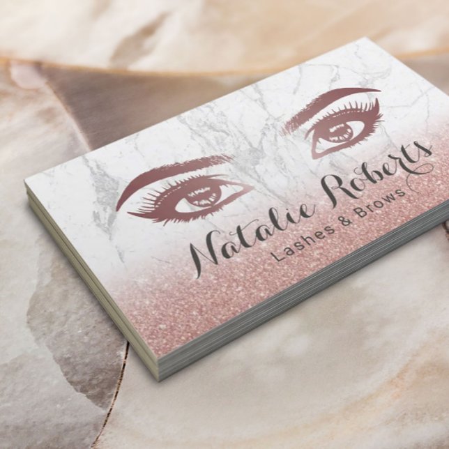 Lashes & Brows Makeup Artist Rose Gold Marble Business Card (Creator Uploaded)