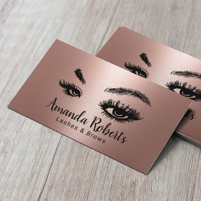Lashes & Brows Makeup Artist Rose Gold Metallic Business Card (Creator Uploaded)