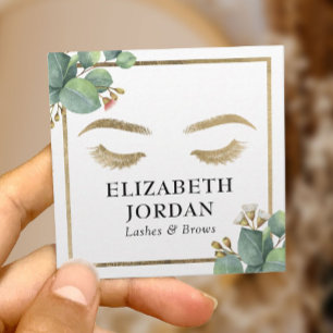 Lashes Brows Makeup Artist Salon Vintage Botanical Square Business Card