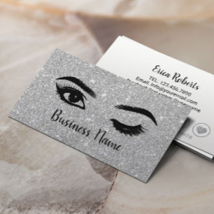 Lashes Brows Makeup Artist Silver Glitter Loyalty Card