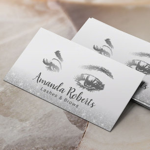 Lashes & Brows Makeup Artist Silver Glitter Salon Business Card