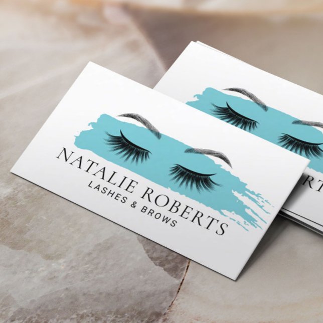 Lashes Brows Makeup Artist Turquoise Brushstroke Business Card (Creator Uploaded)