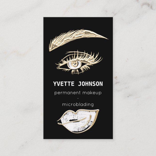 Lashes Brows Makeup Logo QR Code Lips Kiss Business Card (Front)