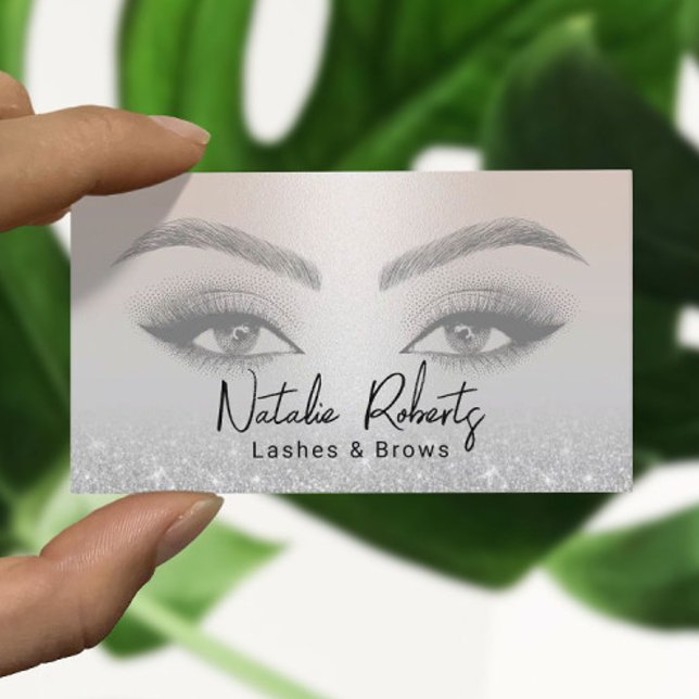 Lashes & Brows Microblading Elegant Silver Glitter Business Card (Creator Uploaded)