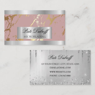 Lashes & Brows Microblading Pink & Silver Glitter Business Card