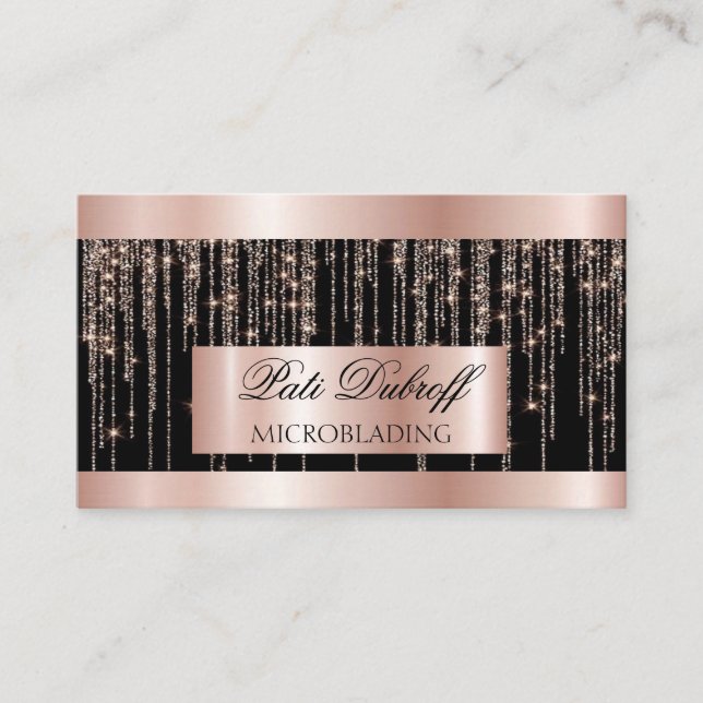 Lashes & Brows Microblading Pink & Silver Glitter Business Card (Front)
