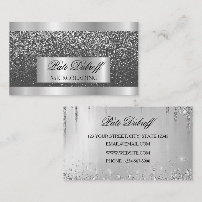 Lashes & Brows Microblading Pink & Silver Glitter Business Card (Front/Back)