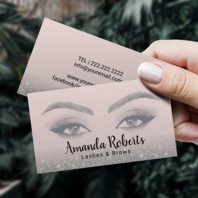 Lashes & Brows Microblading Trendy Cream & Grey Business Card (Creator Uploaded)