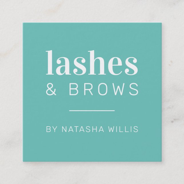 LASHES & BROWS modern minimalist mint green black Square Business Card (Front)
