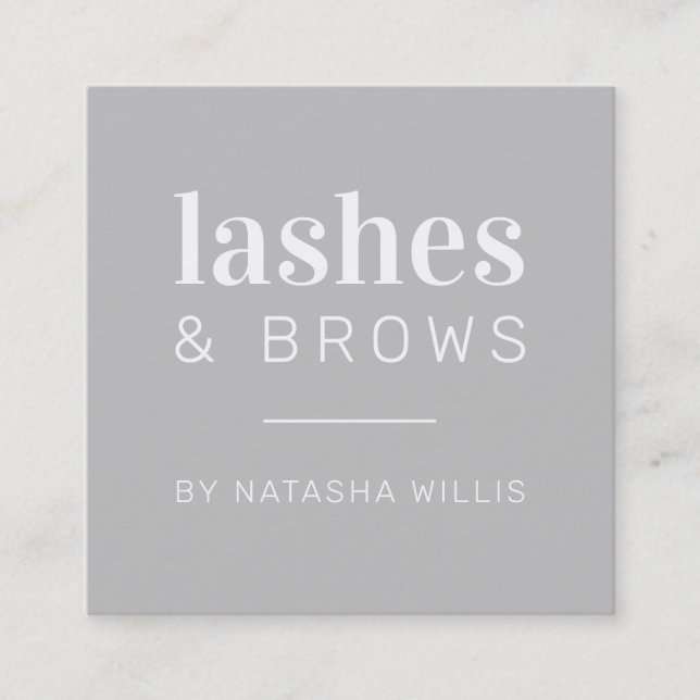 LASHES & BROWS modern minimalist pale grey black Square Business Card (Front)