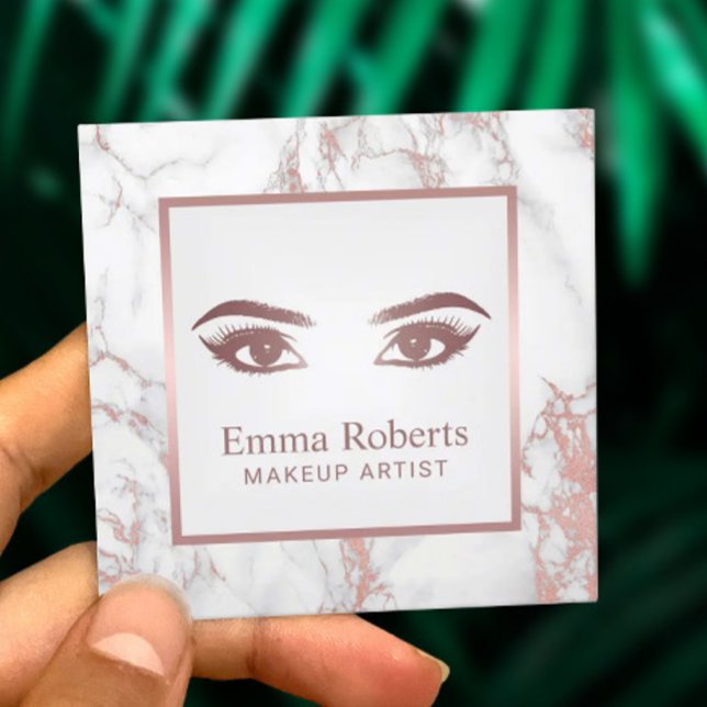 Lashes & Brows Rose Gold Marble Makeup Artist Square Business Card (Creator Uploaded)