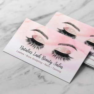 Lashes & Brows Salon Makeup Artist Pink Watercolor Business Card