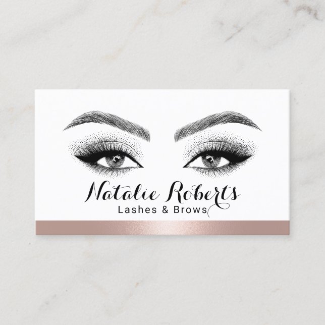 Lashes & Brows Salon Rose Gold Border Social Media Business Card (Front)