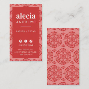 LASHES & BROWS stylish vintage coral pink red Business Card