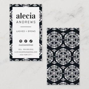 LASHES & BROWS stylish vintage elegant black white Business Card