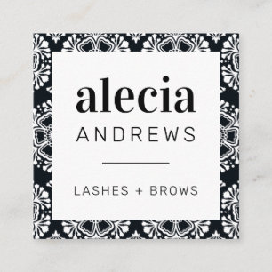 LASHES & BROWS vintage elegant classy black white Square Business Card