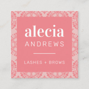 LASHES & BROWS vintage elegant coral baby pink Square Business Card