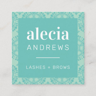 LASHES & BROWS vintage elegant jade mint green Square Business Card