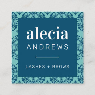 LASHES & BROWS vintage elegant turquoise dark blue Square Business Card
