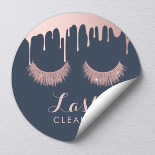 Lashes Cleaner Modern Rose Gold Dripping Navy Blue Classic Round Sticker