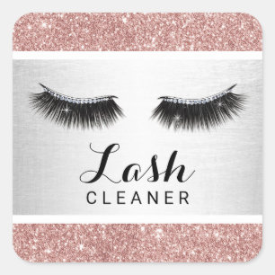 Lashes Cleaner Modern Rose Gold Glitter Makeup Square Sticker