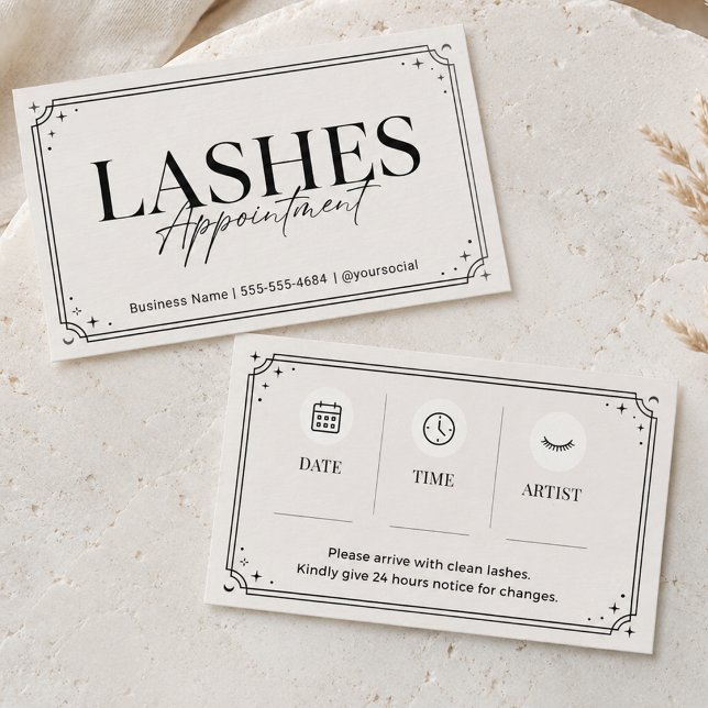 Lashes Cream Minimalist Appointment Celestial Business Card (Creator Uploaded)