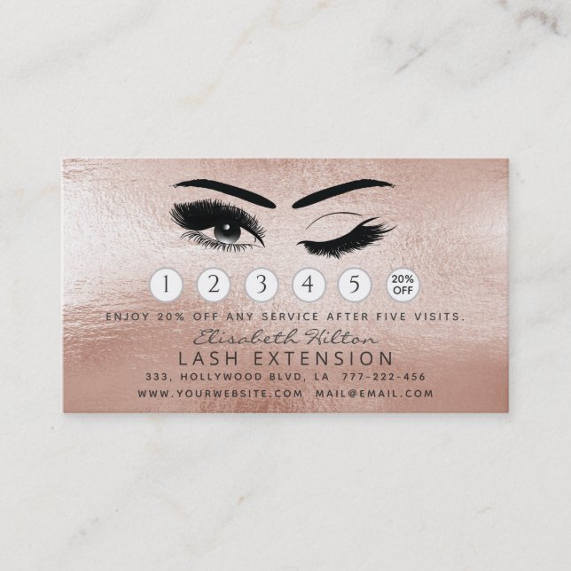Lashes Extension Aftercare Instructions rose gold Business Card (Front)