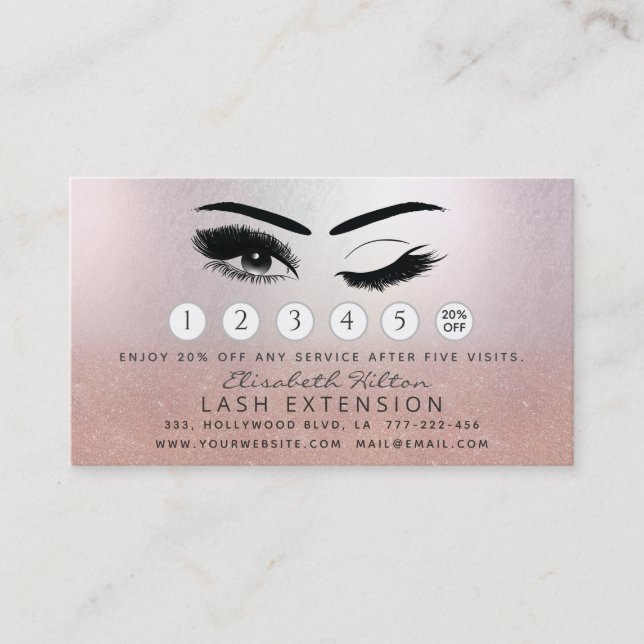 Lashes Extension Aftercare Instructions rose gold Business Card (Front)
