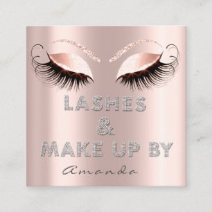 Lashes Extension By Diamond  Script Rose Glitter Square Business Card