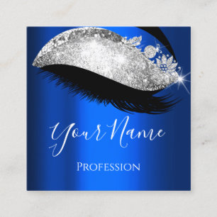 Lashes Extension Makeup Artist Blue Navy Silver Square Business Card
