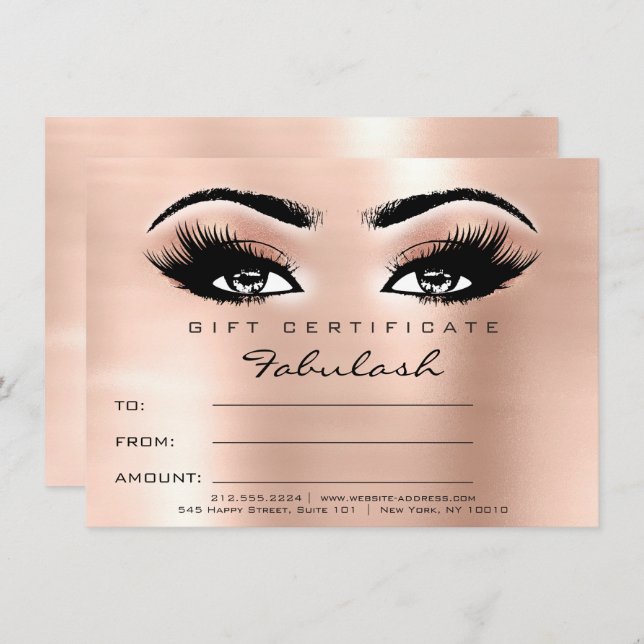 Lashes Extension Peach Makeup Certificate Gift Invitation (Front/Back)