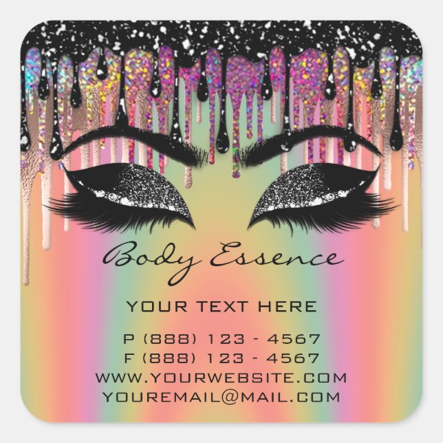 Lashes Extension Shop Holograph Black Coral Square Sticker (Front)
