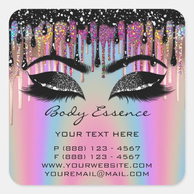 Lashes Extension Shop Holograph Black Purple Square Sticker (Front)