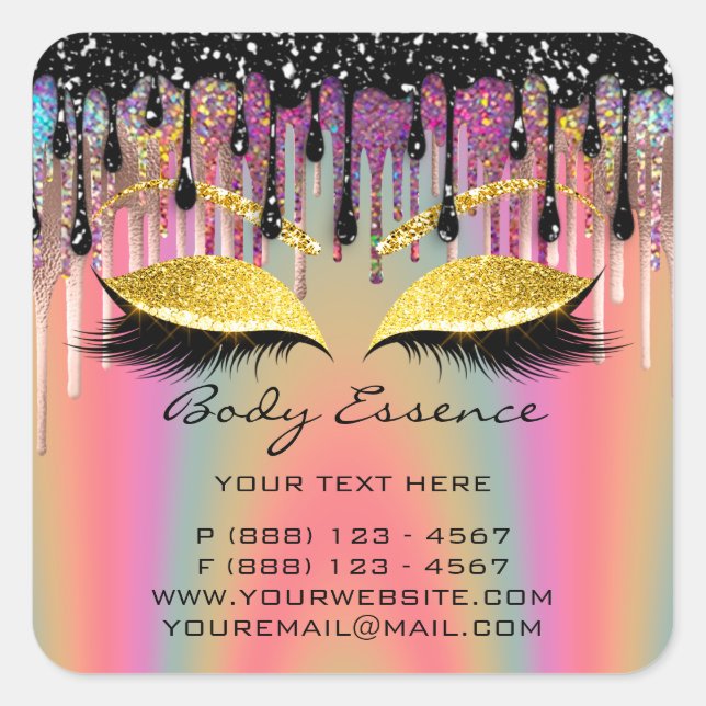 Lashes Extension Shop Holograph Drip Rose  Square Sticker (Front)