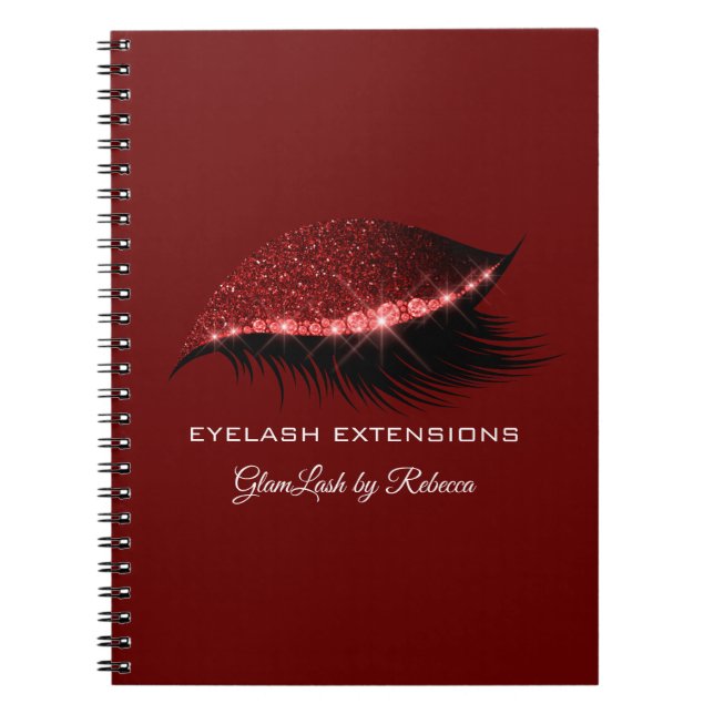 Lashes Extension Silver Red Eyes Makeup Glitter Notebook (Front)