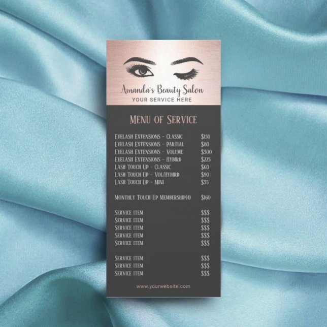 Lashes Eyelash Beauty Salon Rose Gold Price List Rack Card (Creator Uploaded)