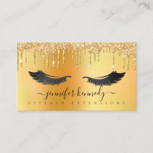 Lashes Eyelash Extensions Dripping Glitter Gold Business Card
