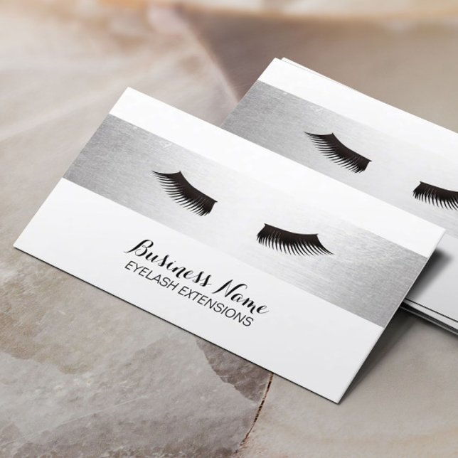 Lashes Eyelash Extensions Modern Silver Salon Business Card (Creator Uploaded)
