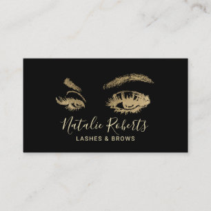 Lashes Eyelash Makeup Artist Modern Black & Gold Business Card