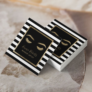Lashes Eyelash Makeup Artist Modern Stripes Salon Square Business Card