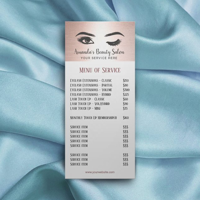 Lashes Eyelash Makeup Artist Rose Gold Price List Rack Card (Creator Uploaded)